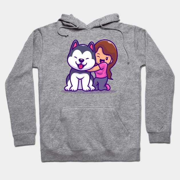 Cute Girl With Husky Dog Hoodie by Catalyst Labs